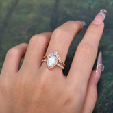 1.5 Carat Pear Shaped Natural Moonstone Engagement Ring Classic Wedding Ring Set